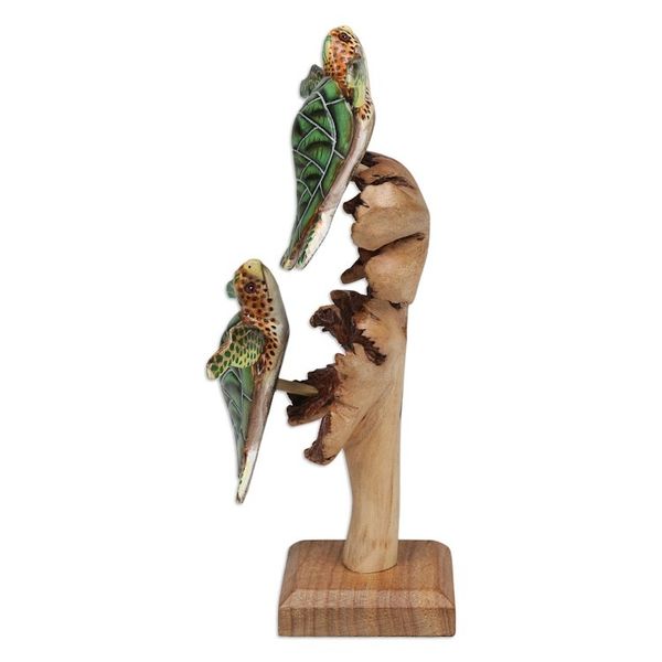 Alternate image for Wood Tortoise Sculpture with Stand Mushroom-Shaped Accents Green Tortoises