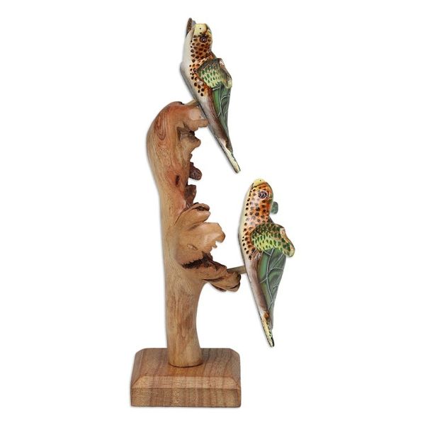 Alternate image for Wood Tortoise Sculpture with Stand Mushroom-Shaped Accents Green Tortoises