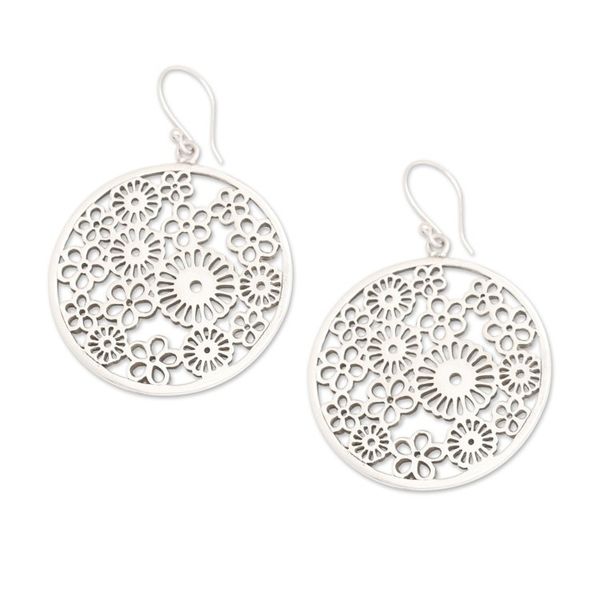 Alternate image for Polished Round Sunflower Sterling Silver Dangle Earrings Radiant Round Summer