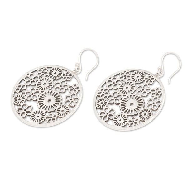 Alternate image for Polished Round Sunflower Sterling Silver Dangle Earrings Radiant Round Summer
