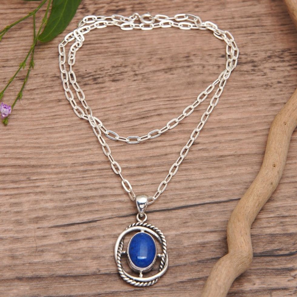 Modern Sterling Silver Lapis Lazuli Pendant Necklace 'Midnight Cross'