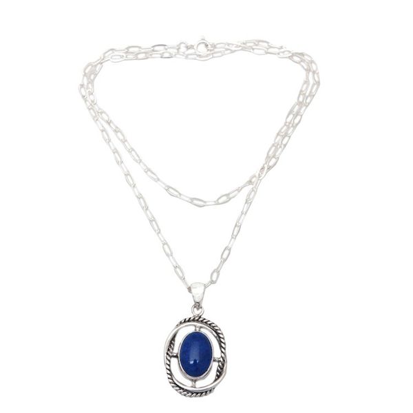 Alternate image for Modern Sterling Silver Lapis Lazuli Pendant Necklace Midnight Cross