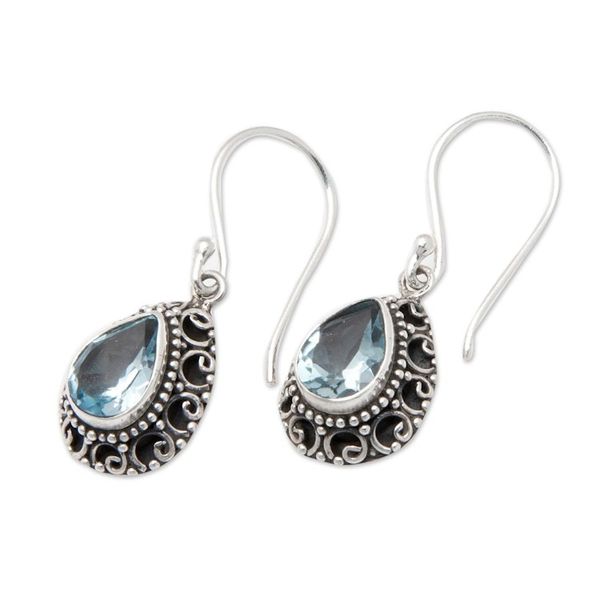 Alternate image for Sterling Silver Dangle Earrings with Faceted Blue Topaz Gems Luxurious Winds in Blue