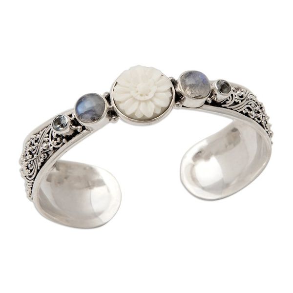Alternate image for Traditional Blue Topaz and Rainbow Moonstone Cuff Bracelet Charming Shades