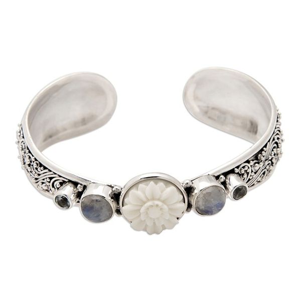 Alternate image for Traditional Blue Topaz and Rainbow Moonstone Cuff Bracelet Charming Shades