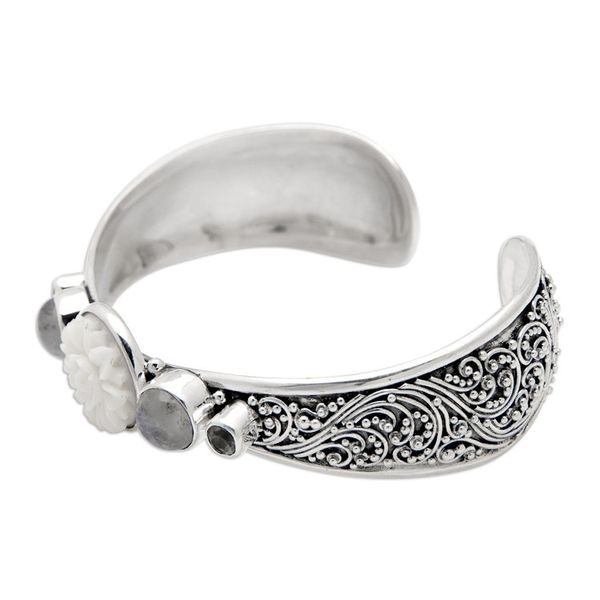 Alternate image for Traditional Blue Topaz and Rainbow Moonstone Cuff Bracelet Charming Shades