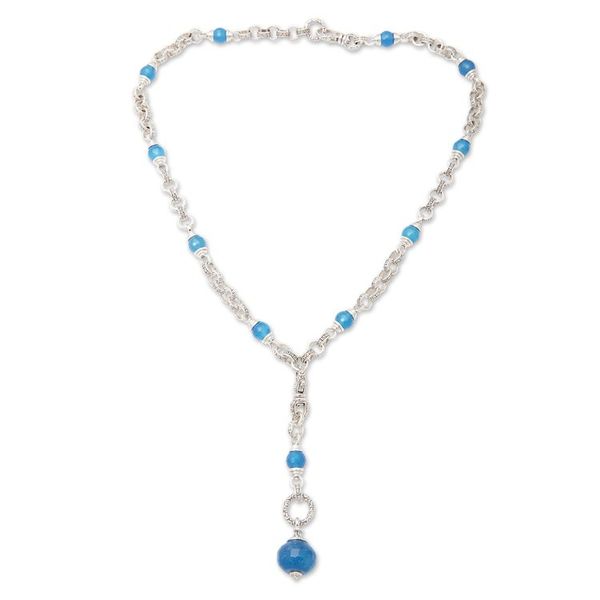 Alternate image for Traditional Sterling Silver and Chalcedony Y Necklace Heavens Blue Path