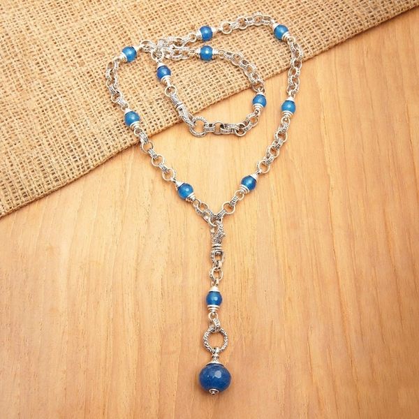 Alternate image for Traditional Sterling Silver and Chalcedony Y Necklace Heavens Blue Path