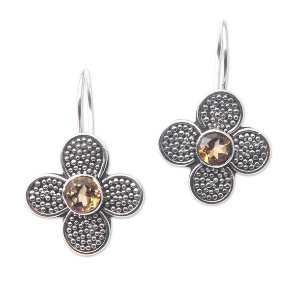 Alternate image for Floral Sterling Silver Drop Earrings with Citrine Jewels Spring of Joy