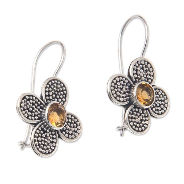 Alternate image for Floral Sterling Silver Drop Earrings with Citrine Jewels Spring of Joy