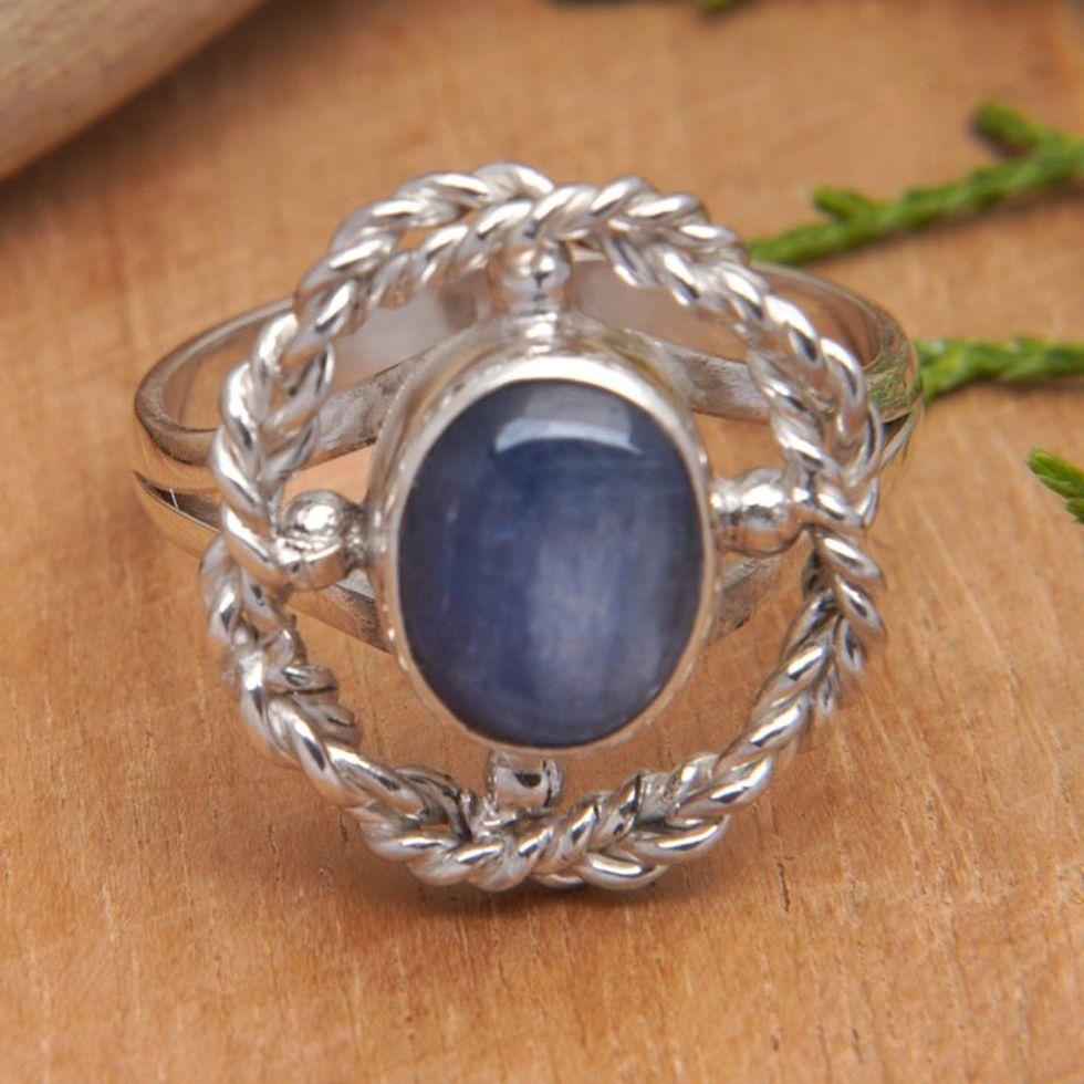 Polished Sterling Silver Cocktail Ring with Kyanite Stone 'Winter Breeze'
