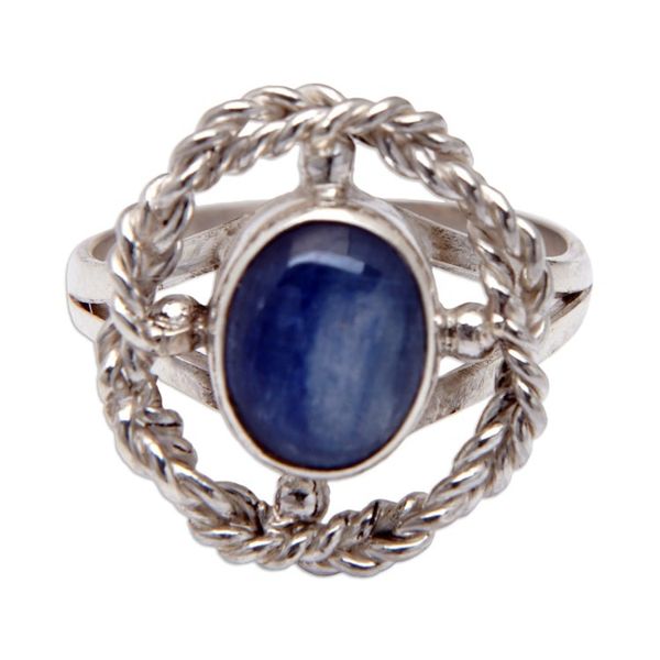 Alternate image for Polished Sterling Silver Cocktail Ring with Kyanite Stone Winter Breeze