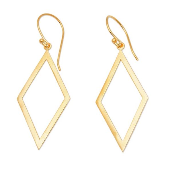 Alternate image for Kite-Shaped 18k Gold-Plated Brass Dangle Earrings from Bali Kite Fest