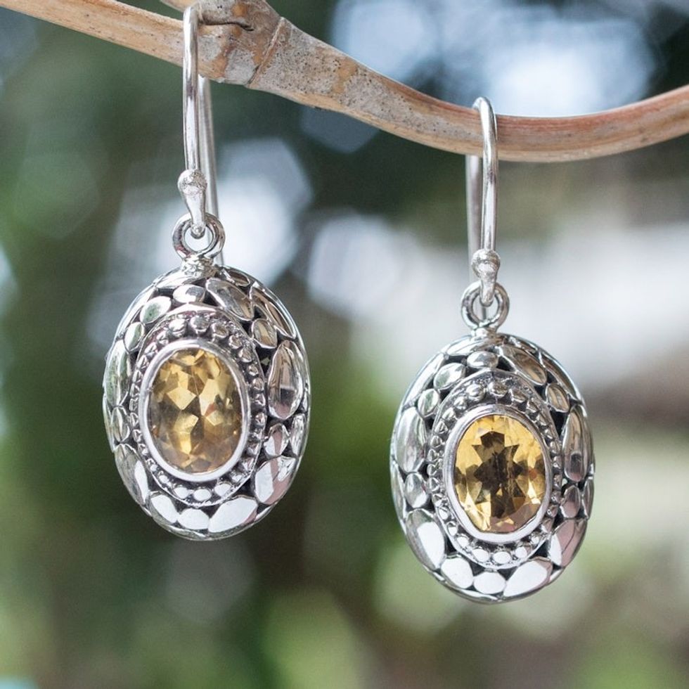 Sterling Silver Dangle Earrings with Oval Citrine Gemstones 'Wonderful Yellow'