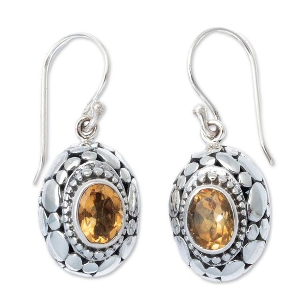 Alternate image for Sterling Silver Dangle Earrings with Oval Citrine Gemstones Wonderful Yellow