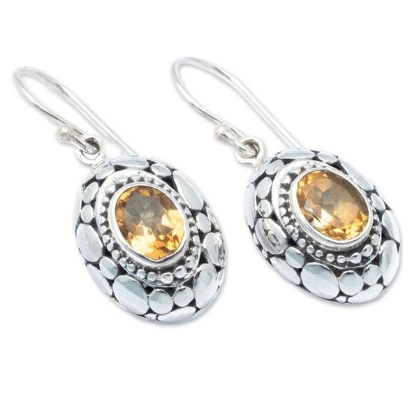 Alternate image for Sterling Silver Dangle Earrings with Oval Citrine Gemstones Wonderful Yellow