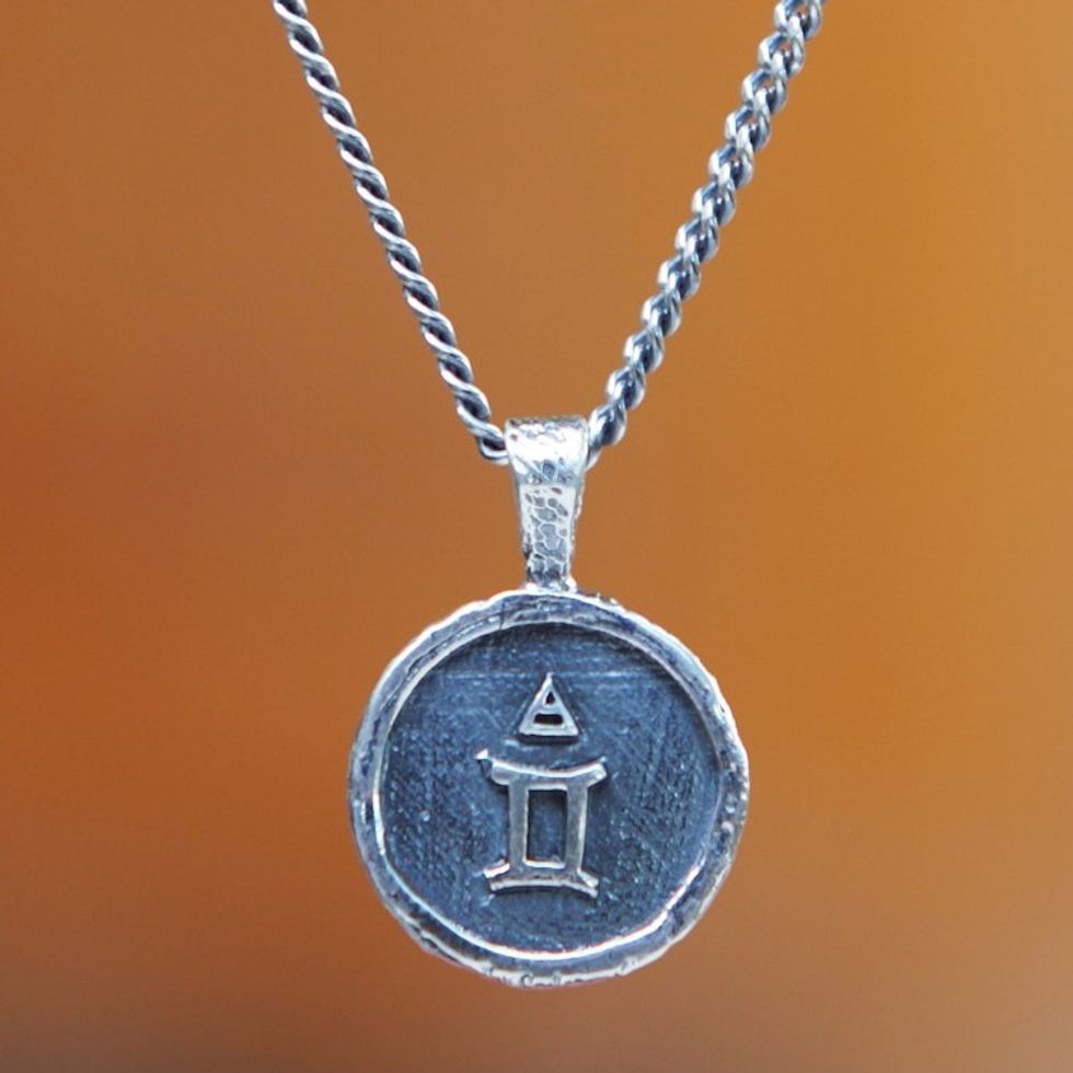 Sterling Silver Necklace with Gemini Zodiac Sign Pendant 'Gemini Charm'