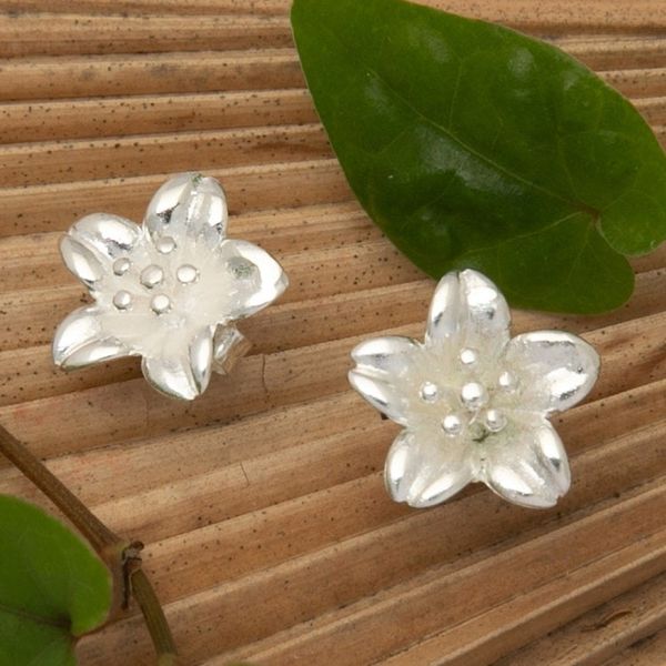 Alternate image for High-Polished Floral Sterling Silver Button Earrings Winter Frangipani