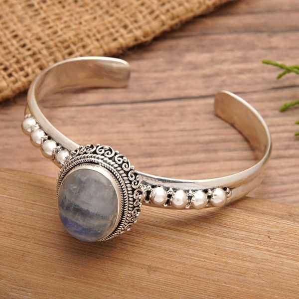 Alternate image for Traditional Natural Rainbow Moonstone Cuff Bracelet Queen Moonlight