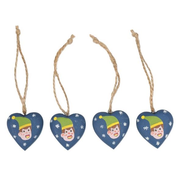 Alternate image for Set of 4 Heart-Shaped Blue Christmas Mahogany Wood Ornaments A Christmas Heart