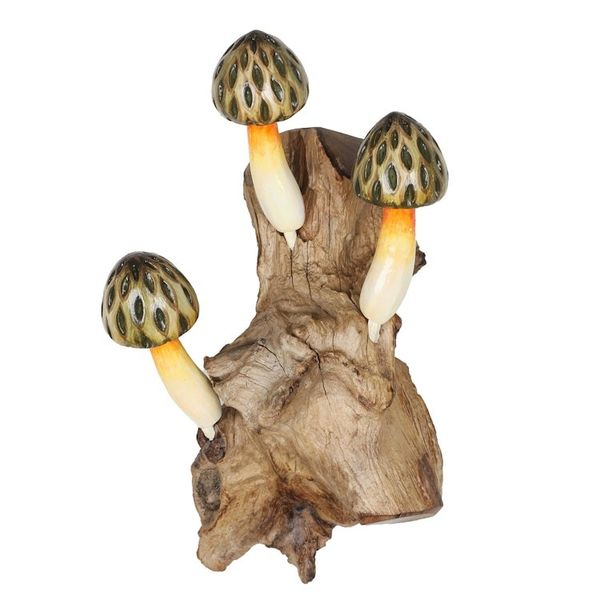 Alternate image for Wood Wall Art with Painted Yellow Mushrooms Made in Bali Enchanting Nature