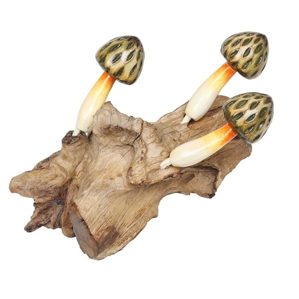 Alternate image for Wood Wall Art with Painted Yellow Mushrooms Made in Bali Enchanting Nature