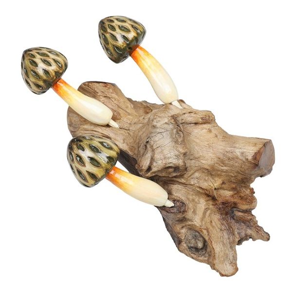 Alternate image for Wood Wall Art with Painted Yellow Mushrooms Made in Bali Enchanting Nature