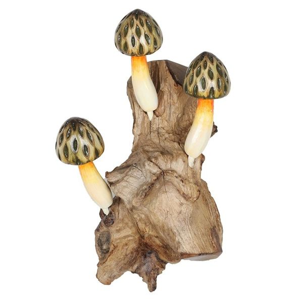 Alternate image for Wood Wall Art with Painted Yellow Mushrooms Made in Bali Enchanting Nature