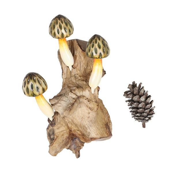 Alternate image for Wood Wall Art with Painted Yellow Mushrooms Made in Bali Enchanting Nature