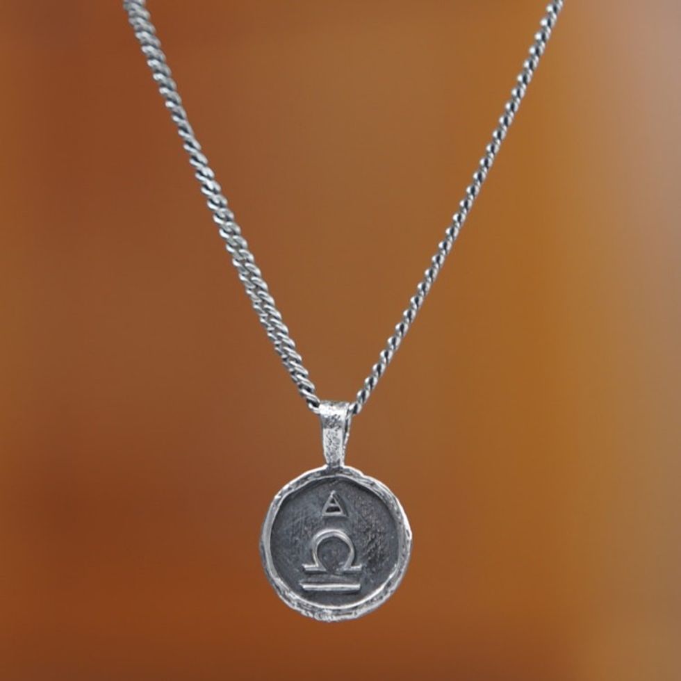 Sterling Silver Necklace with Libra Zodiac Sign Pendant 'Libra Charm'