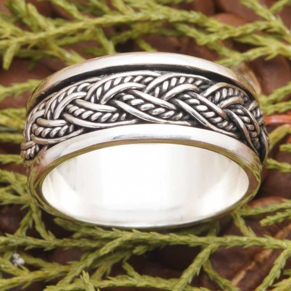 Traditional Braid-Patterned Sterling Silver Meditation Ring 'Defying Gravity'