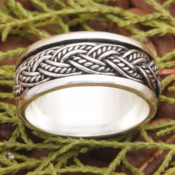 Alternate image for Traditional Braid-Patterned Sterling Silver Meditation Ring Defying Gravity