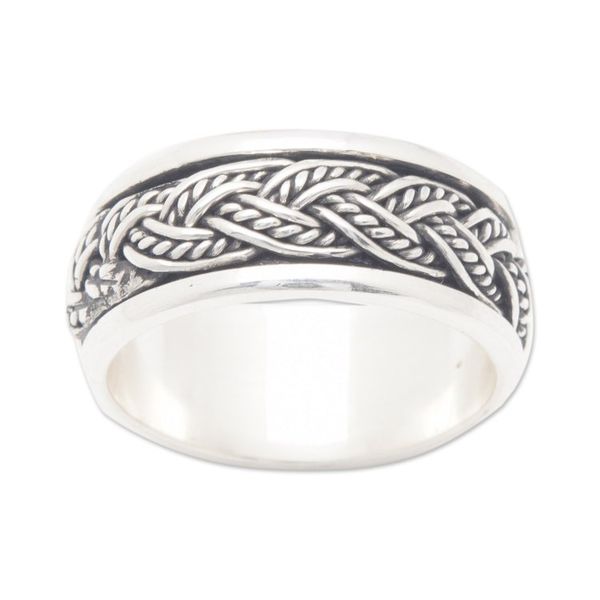 Alternate image for Traditional Braid-Patterned Sterling Silver Meditation Ring Defying Gravity