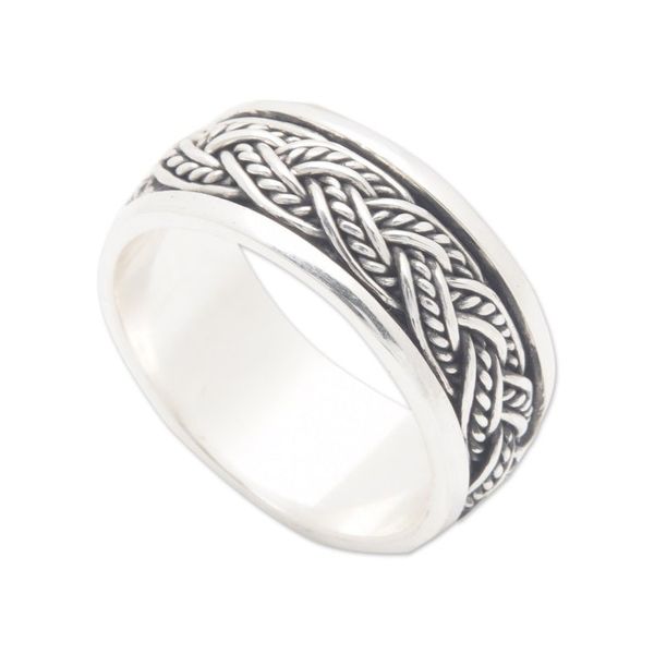Alternate image for Traditional Braid-Patterned Sterling Silver Meditation Ring Defying Gravity
