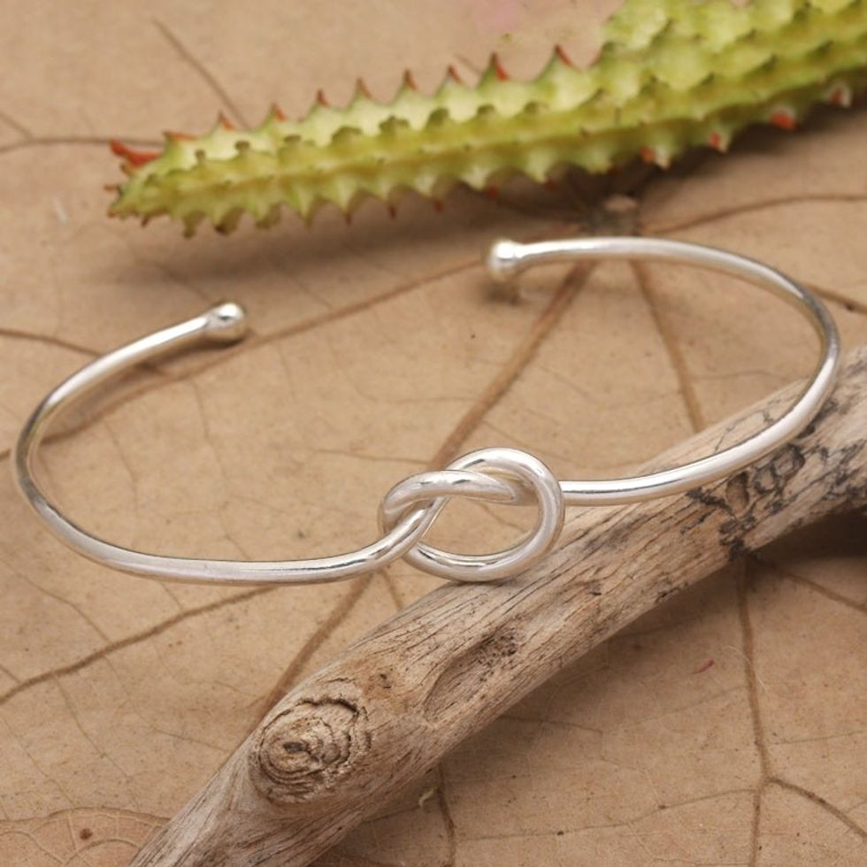 High-Polished Minimalist Knot Sterling Silver Cuff Bracelet 'Twisted Directions'