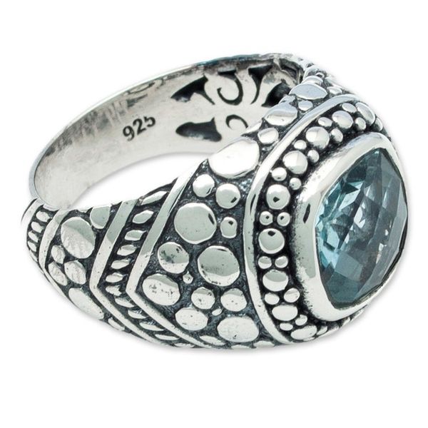 Alternate image for Balinese Blue Topaz Sterling Silver Armadillo Dot Domed Ring Magnificent Beauty
