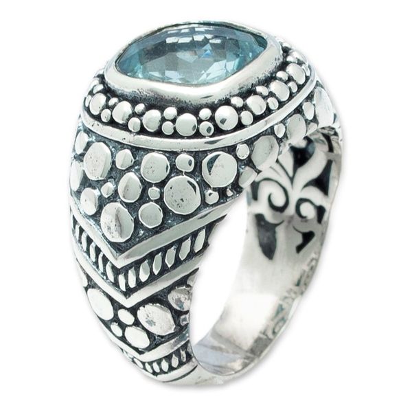 Alternate image for Balinese Blue Topaz Sterling Silver Armadillo Dot Domed Ring Magnificent Beauty