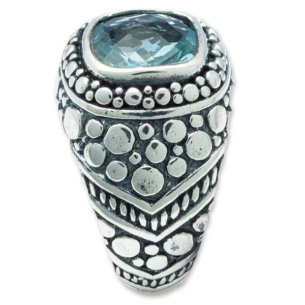 Alternate image for Balinese Blue Topaz Sterling Silver Armadillo Dot Domed Ring Magnificent Beauty
