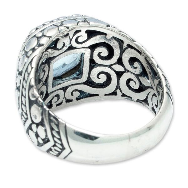 Alternate image for Balinese Blue Topaz Sterling Silver Armadillo Dot Domed Ring Magnificent Beauty