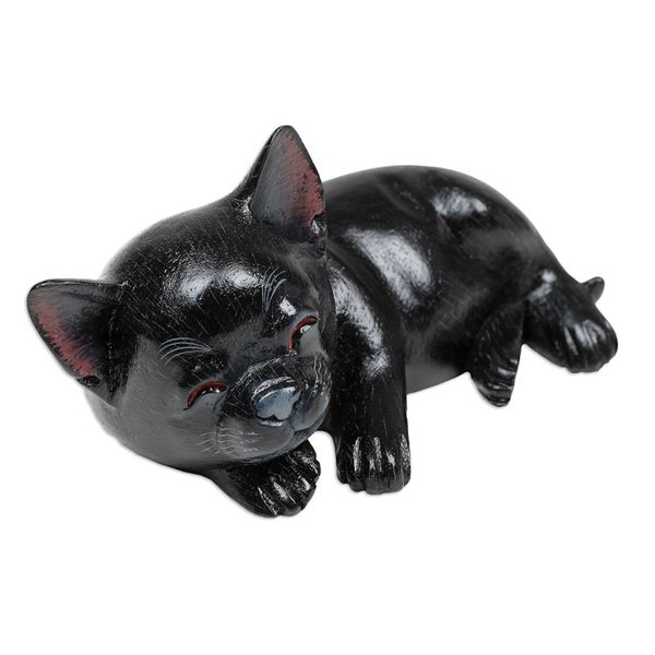Alternate image for Hand-Carved Black Suar Wood Chihuahua Figurine from Bali Sleeping Chihuahua at Night