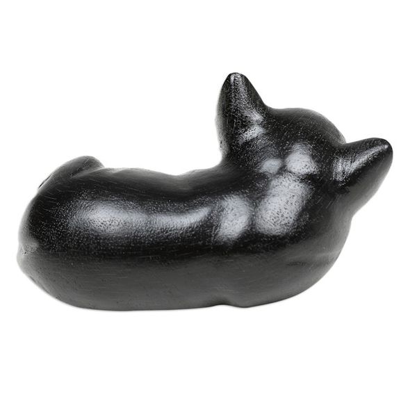 Alternate image for Hand-Carved Black Suar Wood Chihuahua Figurine from Bali Sleeping Chihuahua at Night