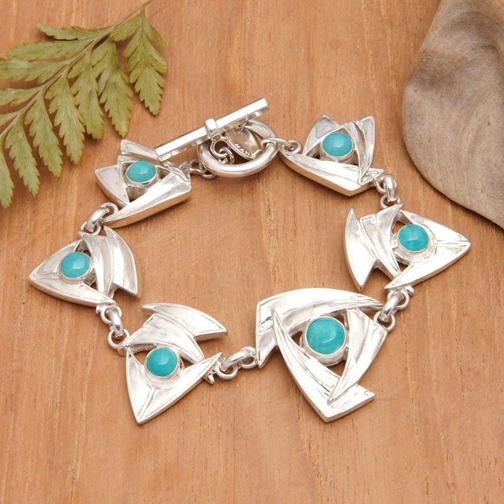 Modern Abstract Link Bracelet with Amazonite Cabochons 'Successful Sailing'