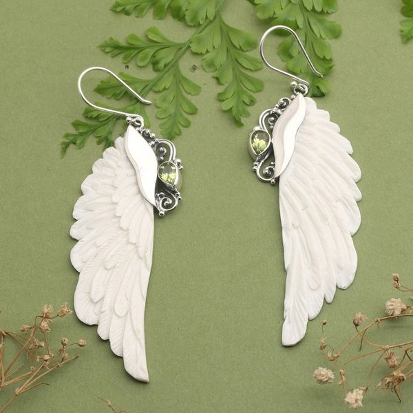 Alternate image for Classic Wing-Shaped Natural Pear Peridot Dangle Earrings Lucky Plumage