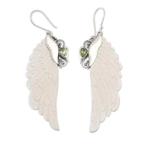 Alternate image for Classic Wing-Shaped Natural Pear Peridot Dangle Earrings Lucky Plumage