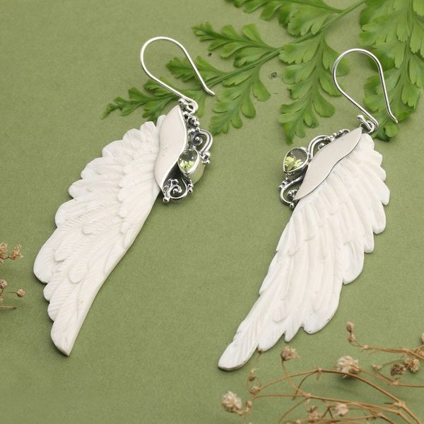 Alternate image for Classic Wing-Shaped Natural Pear Peridot Dangle Earrings Lucky Plumage
