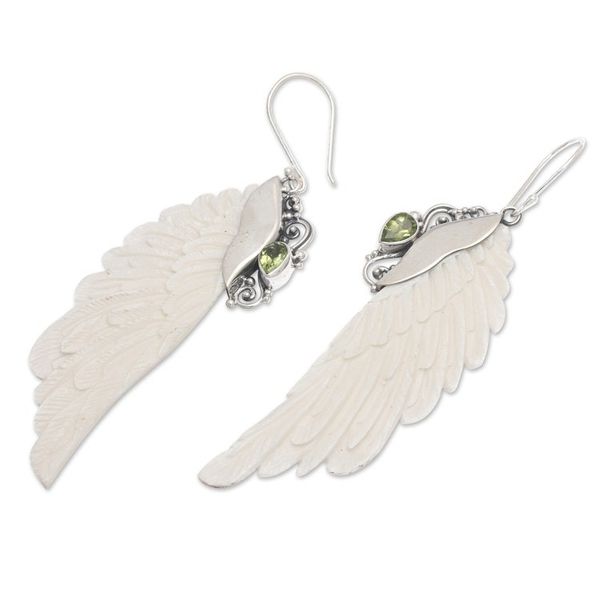 Alternate image for Classic Wing-Shaped Natural Pear Peridot Dangle Earrings Lucky Plumage