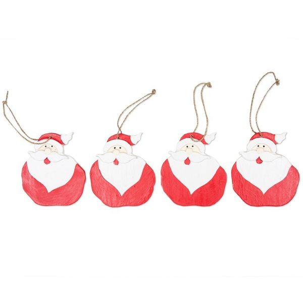Alternate image for Set of 4 Hand-Painted Wood Santa Holiday Ornaments Happy Santas