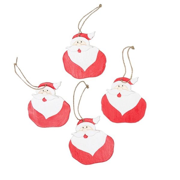 Alternate image for Set of 4 Hand-Painted Wood Santa Holiday Ornaments Happy Santas