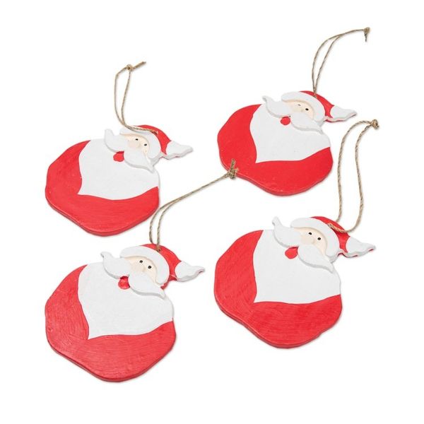 Alternate image for Set of 4 Hand-Painted Wood Santa Holiday Ornaments Happy Santas