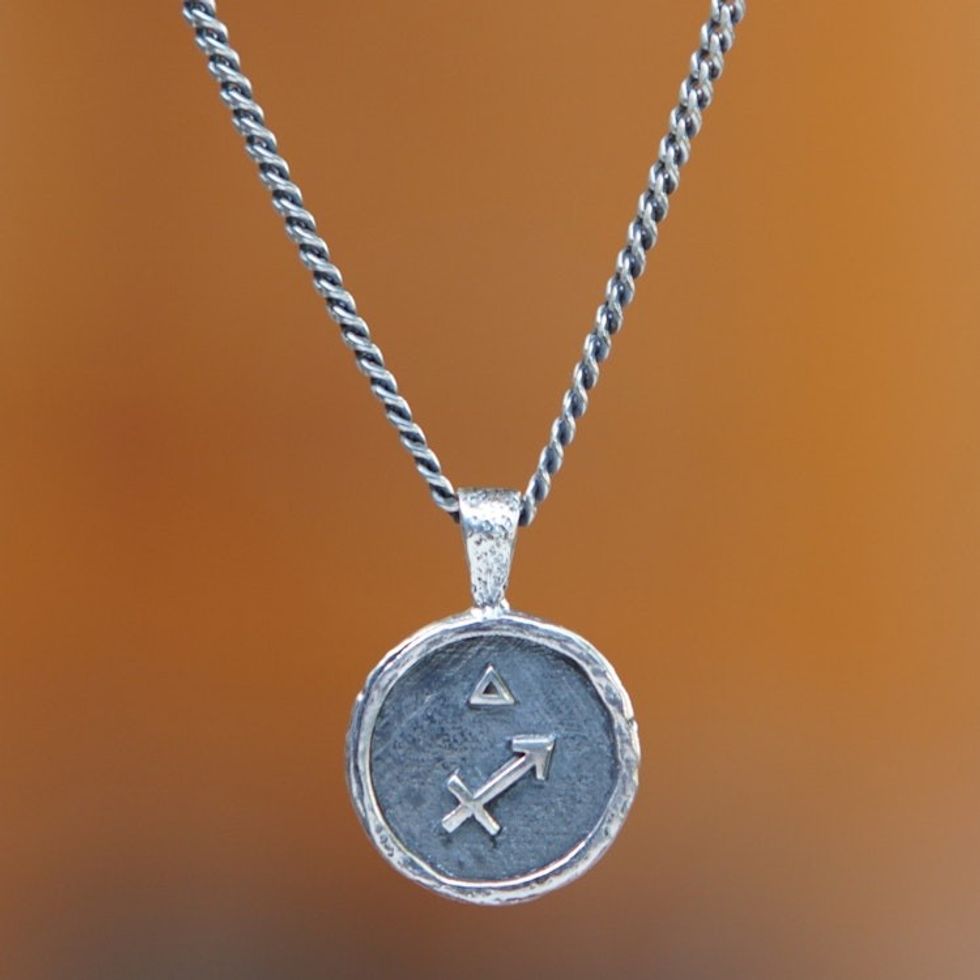 Sterling Silver Necklace with Sagittarius Sign Pendant 'Sagittarius Charm'